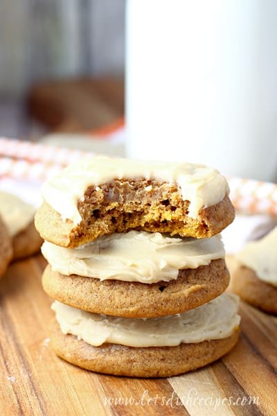 Pumpkin cookies with caramel frosting