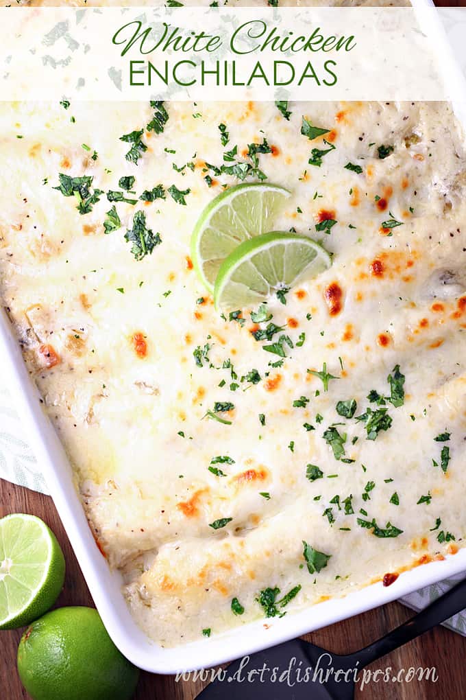 White Chicken Enchiladas with Green Chile Sour Cream Sauce