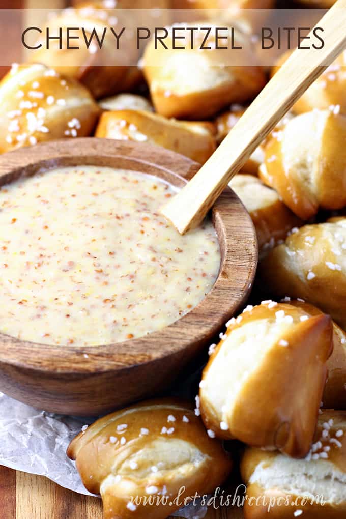 Chewy Pretzel Bites with Honey Mustard Dipping Sauce