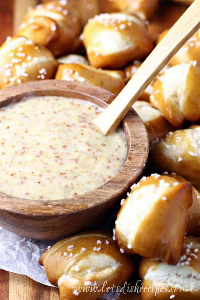 Chewy Pretzel Bites with Honey Mustard Dipping Sauce