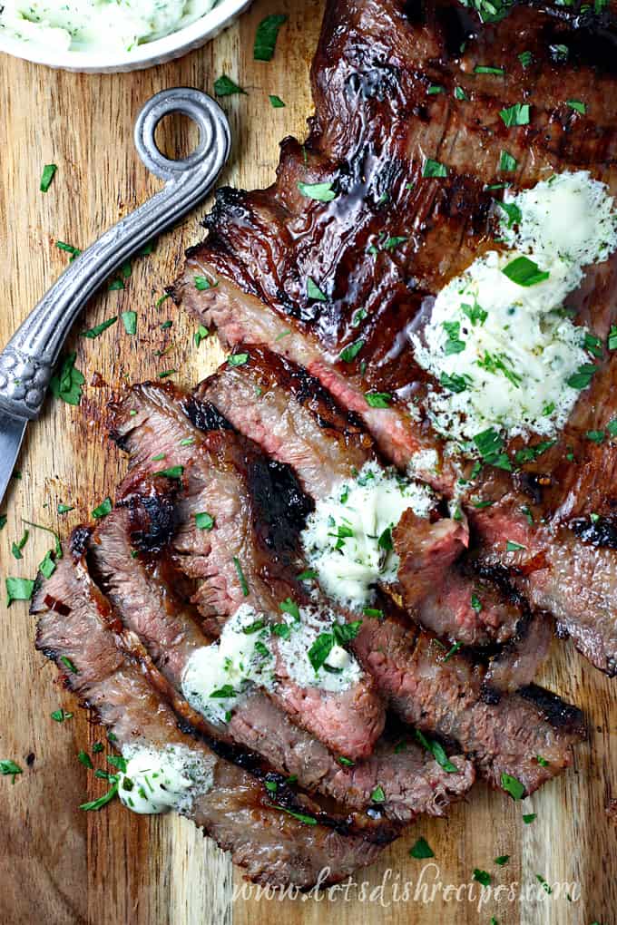 Marinated Grilled Flank Steak with Herb Gorgonzola Butter