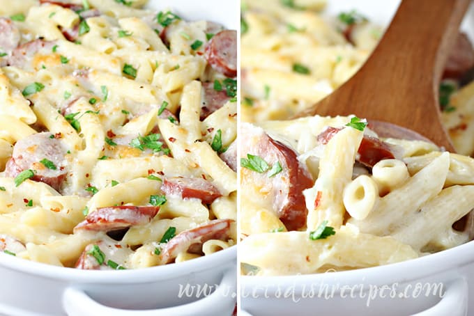 Spicy Smoked Sausage Alfredo Bake