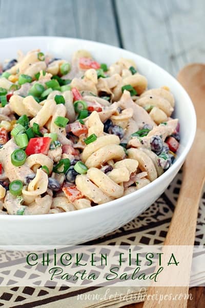 chicken fiesta pasta salad in a bowl