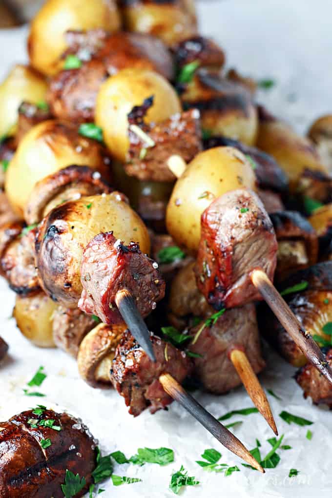 Grilled Steak Potato Mushroom Kabobs