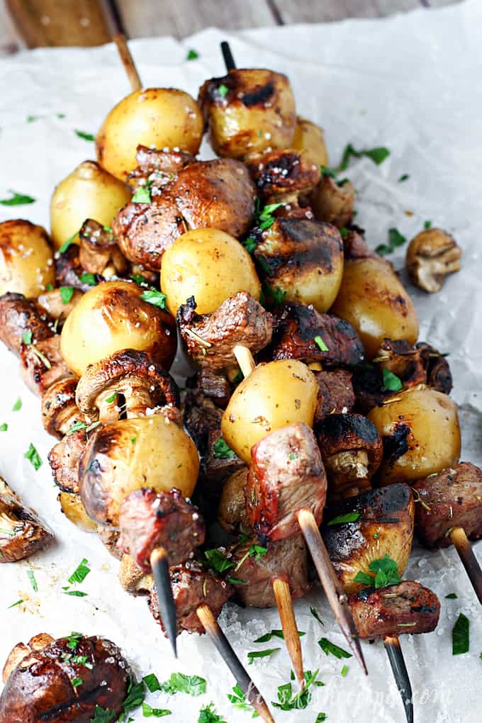 Grilled Steak Potato Mushroom Kabobs