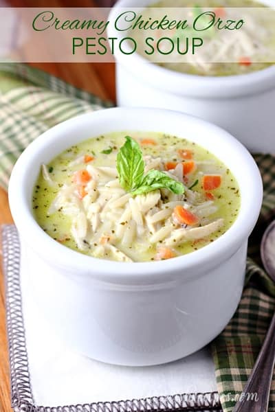 Creamy Chicken Orzo Pesto Soup