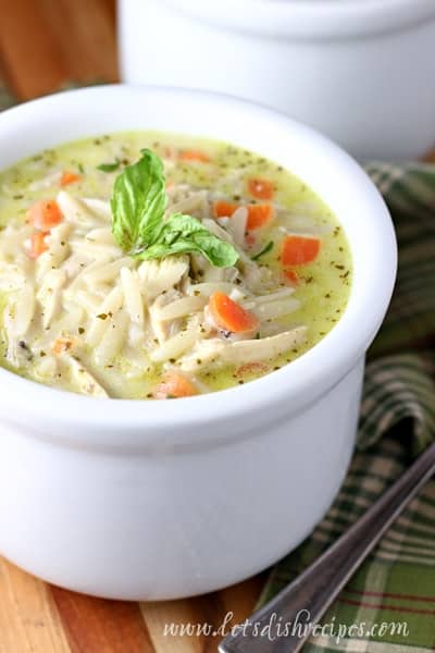 Creamy Chicken Orzo Pesto Soup