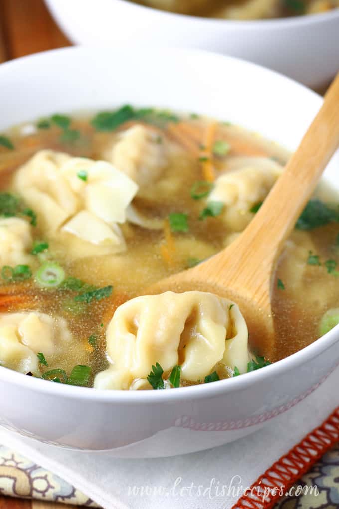 Wonton Soup with carrots and green onions.