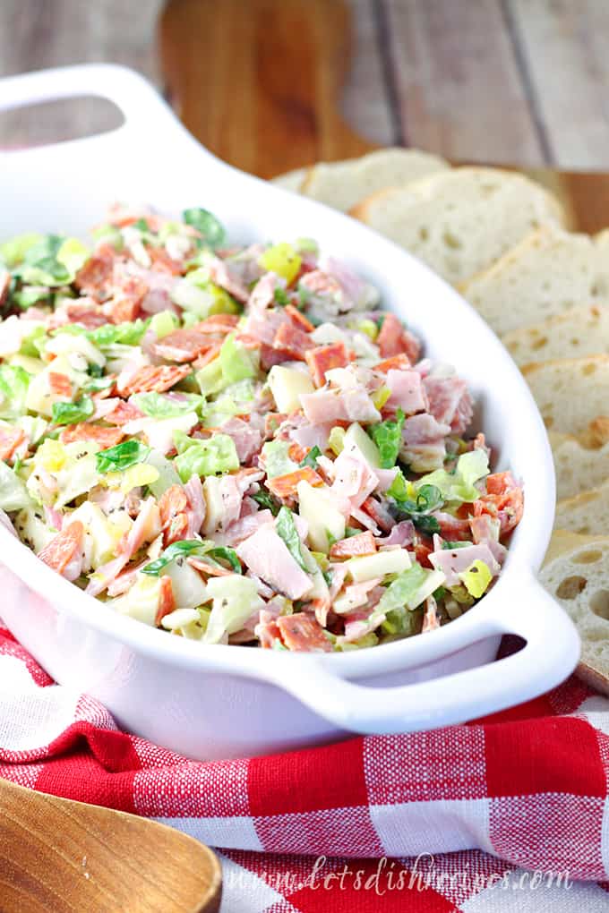 Hoagie dip with deli meat, cheese and lettuce.