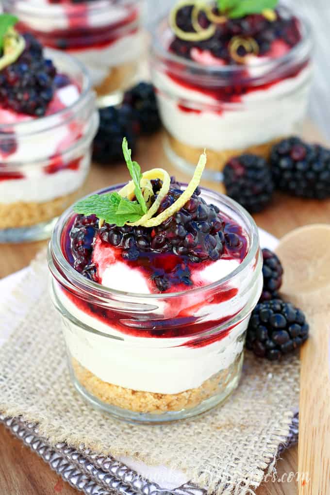 Mini No-Bake Blackberry Lemon Cheesecakes