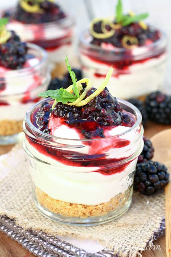 Mini No-Bake Blackberry Lemon Cheesecakes