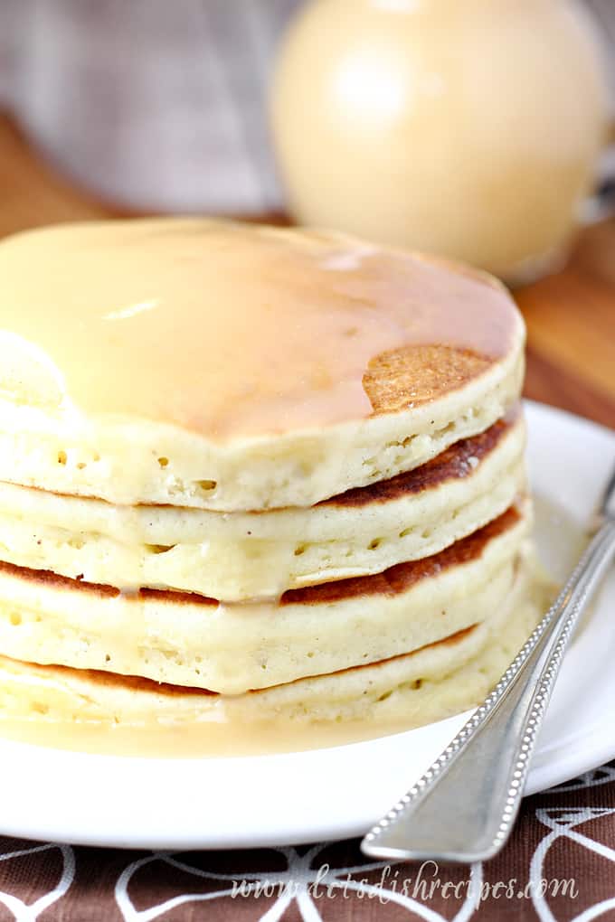 Eggnog Pancakes with Homemade Vanilla Syrup