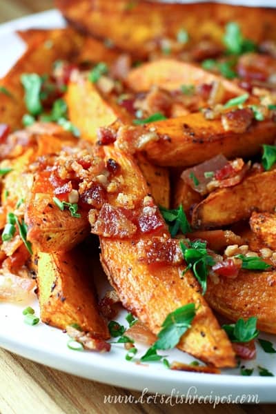 Sweet Potato Wedges with Bacon Dressing