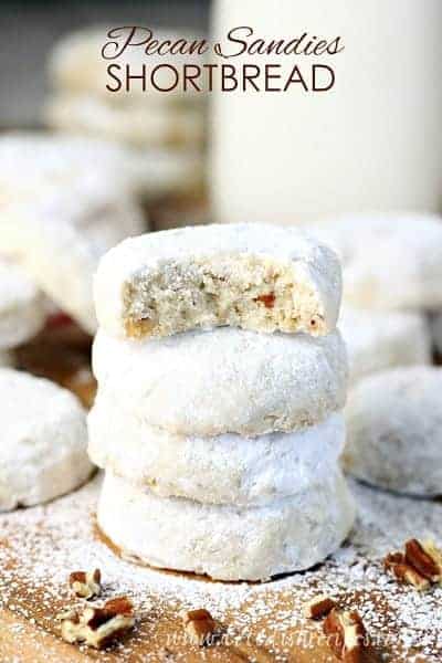 Stacked pecan sandies shortbread