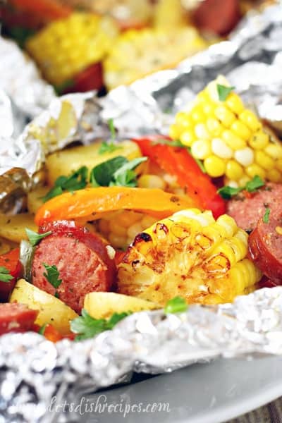 Grilled Cajun Sausage Veggie Foil Dinners