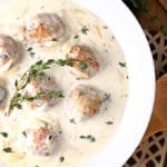 Creamy Slow Cooker Meatball Orzo Stew