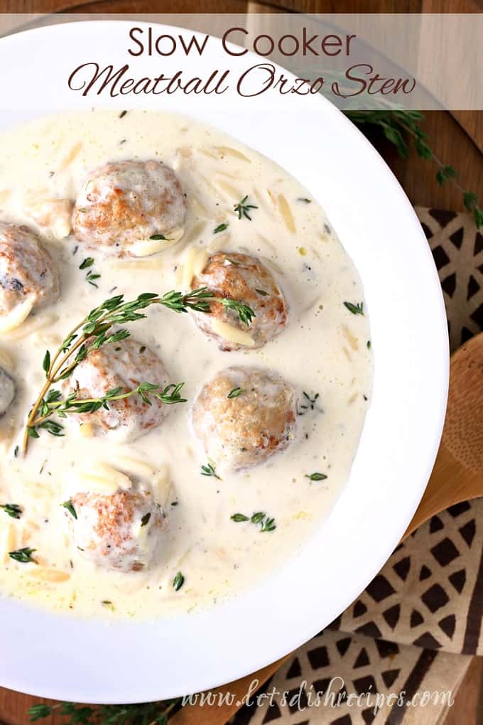 Creamy Slow Cooker Meatball Orzo Stew