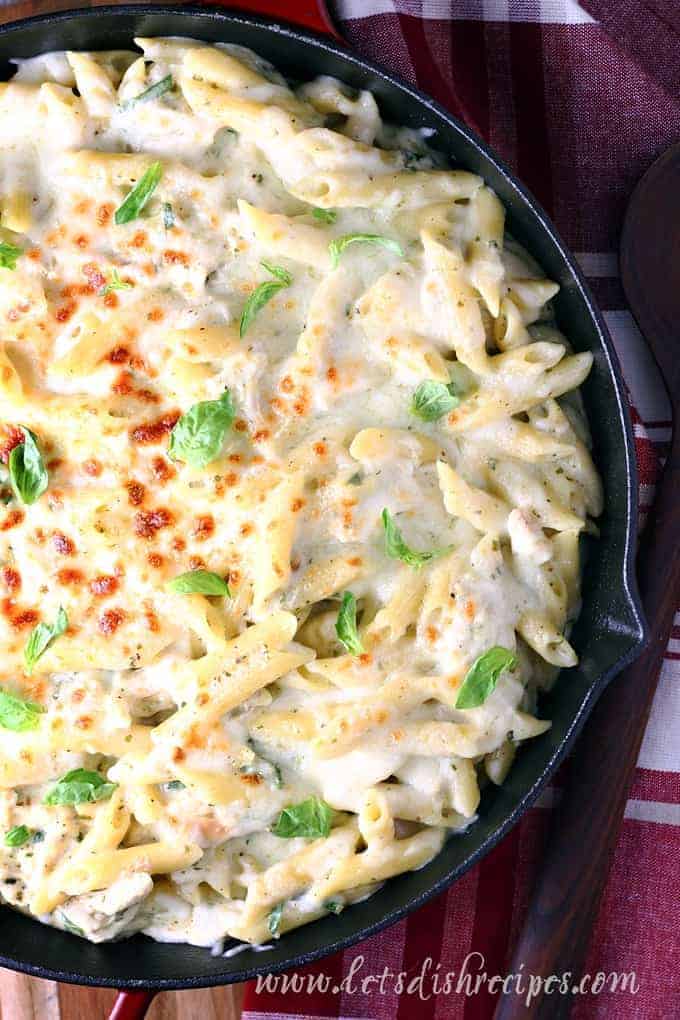 Creamy pasta with chicken on a plate