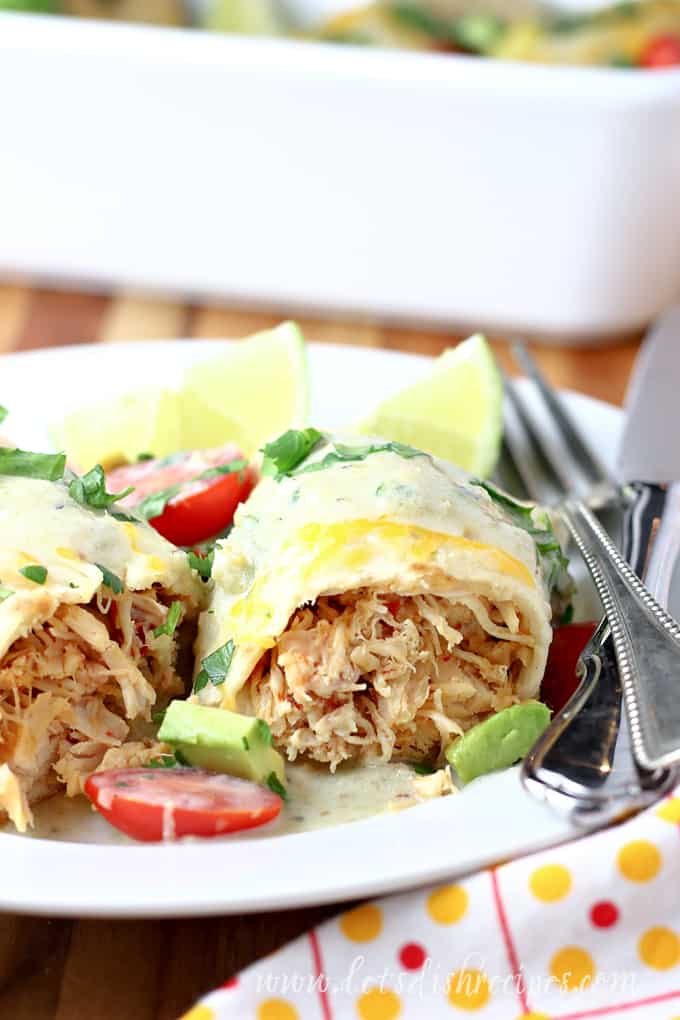 Baked Chicken Chimichangas with Creamy Green Chile Sauce