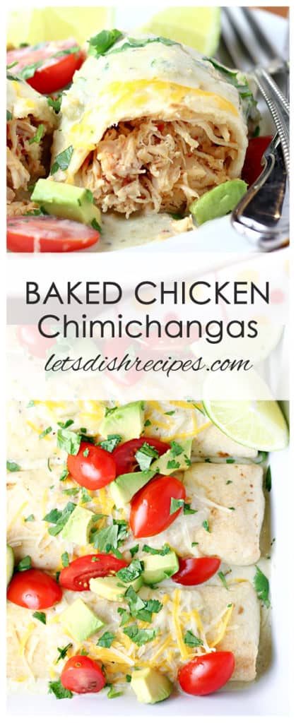 Baked Chicken Chimichangas with Creamy Green Chile Sauce