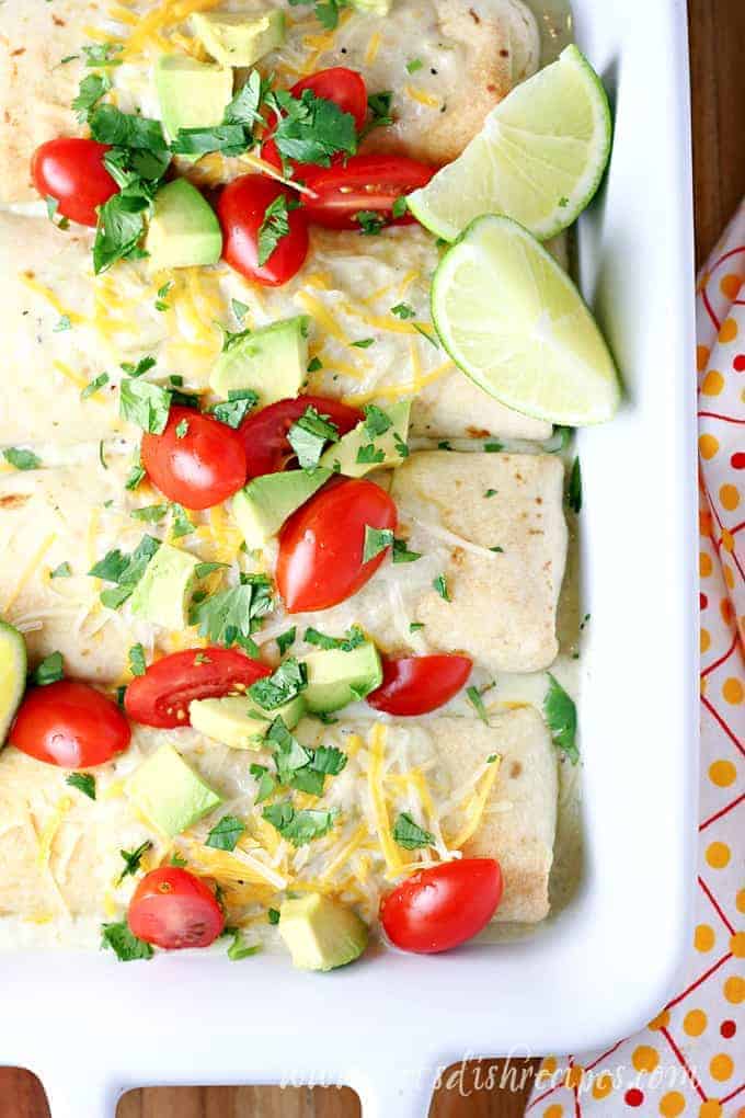 Baked Chicken Chimichangas with Creamy Green Chile Sauce