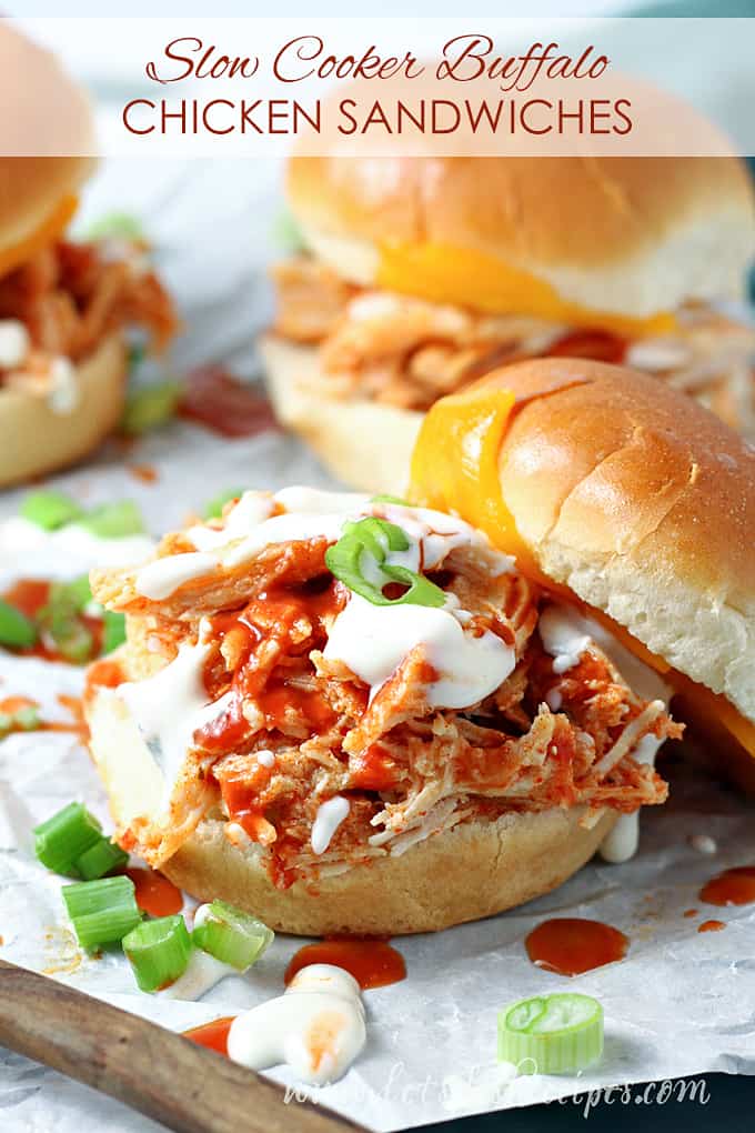 Shredded Buffalo Chicken Sandwiches (Slow Cooker)