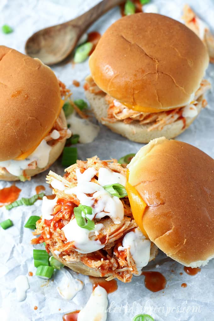 Shredded Buffalo Chicken Sandwiches (Slow Cooker)