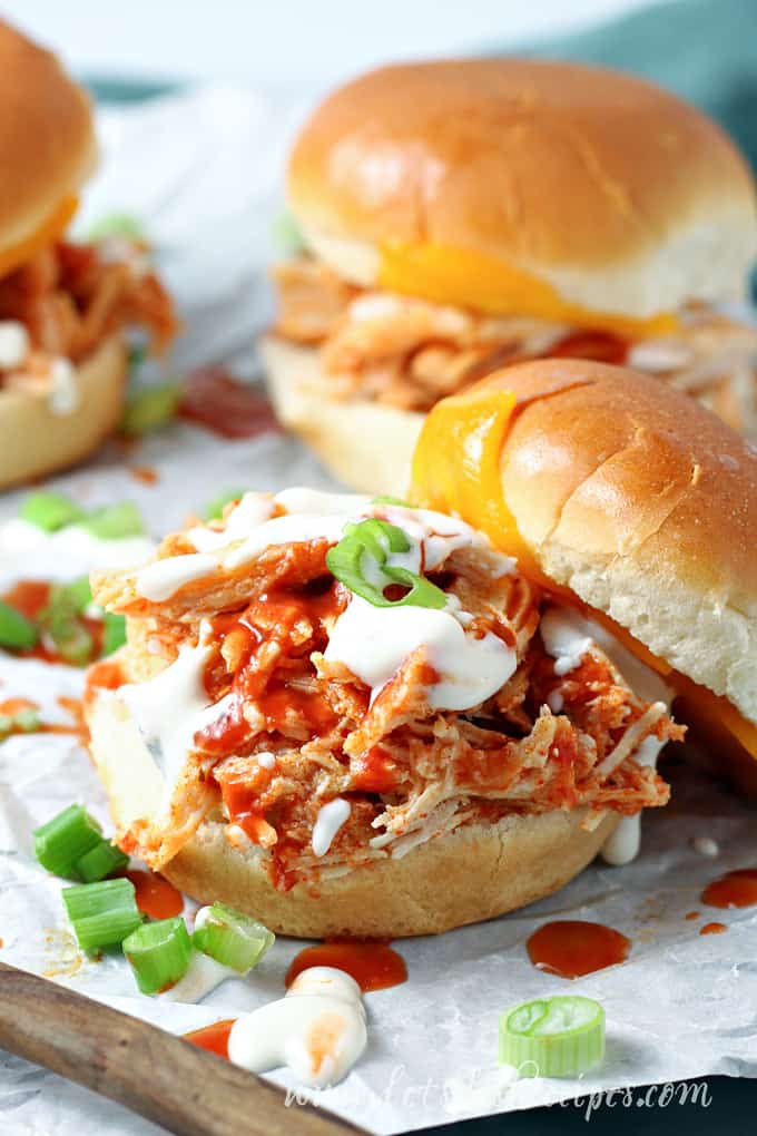 Shredded Buffalo Chicken Sandwiches (Slow Cooker)