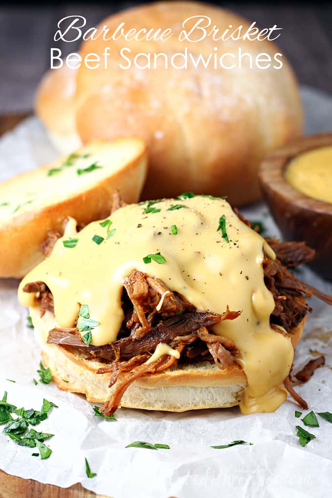 Slow Cooker Cheesy Barbecue Brisket Sandwiches