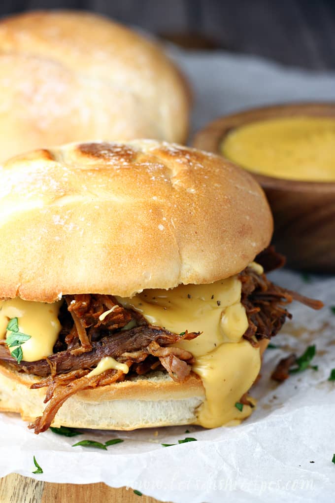 Slow Cooker Cheesy Barbecue Brisket Sandwiches