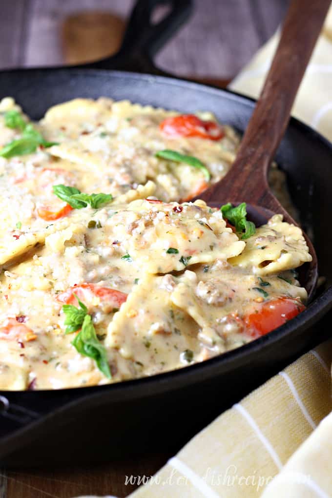 Creamy Sausage Pesto Ravioli