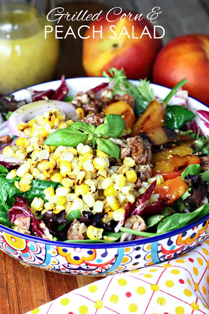 Grilled Corn and Peach Salad with Candied Pecans