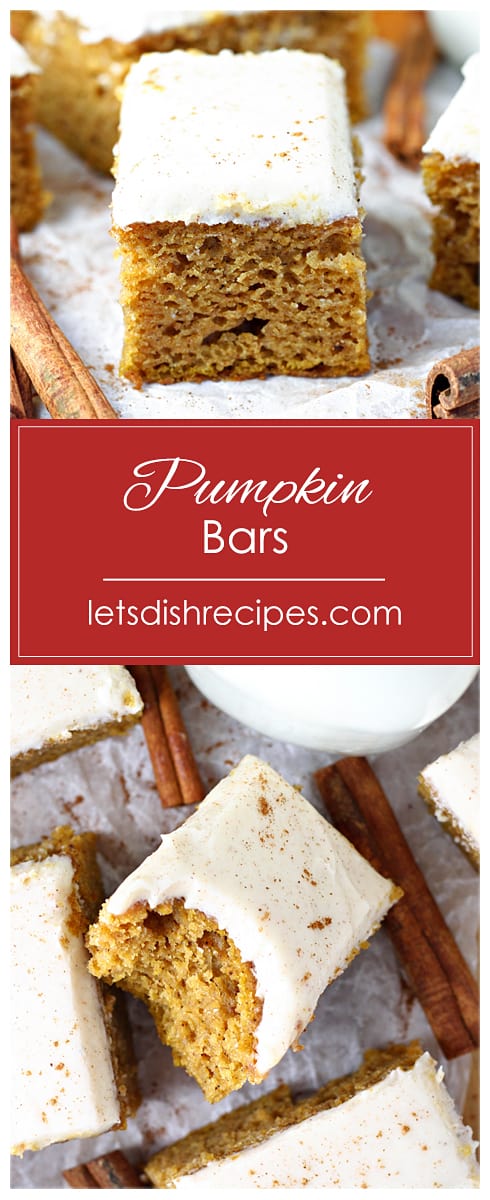 Pumpkin Bars with Cream Cheese Frosting