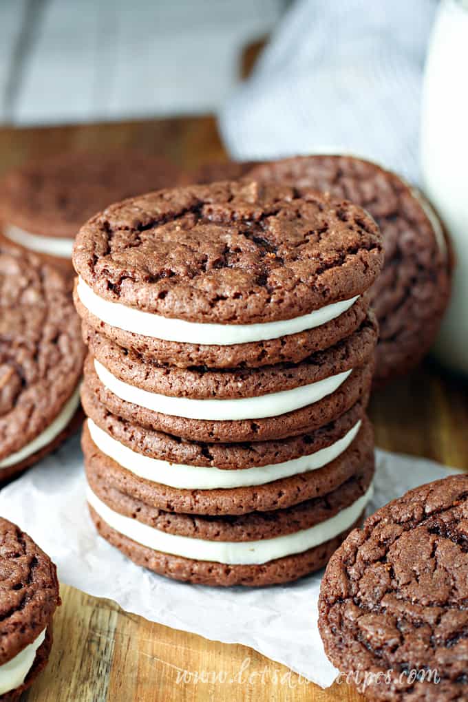 Homemade Oreo Sandwich Cookies in a stack