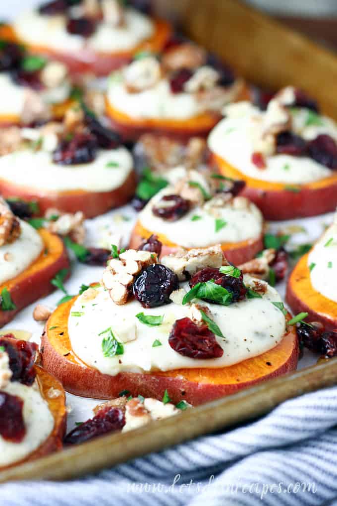 Sweet Potato Rounds with Cranberries and Candied Pecans