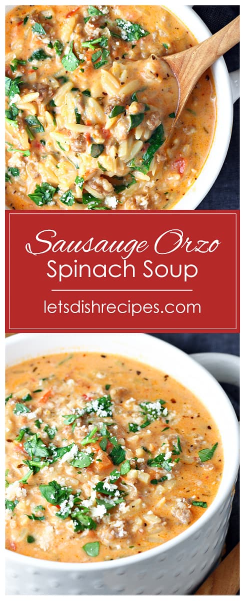 Sausage Orzo and Spinach Soup