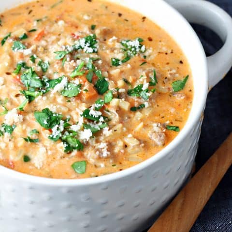 Sausage Orzo and Spinach Soup feature