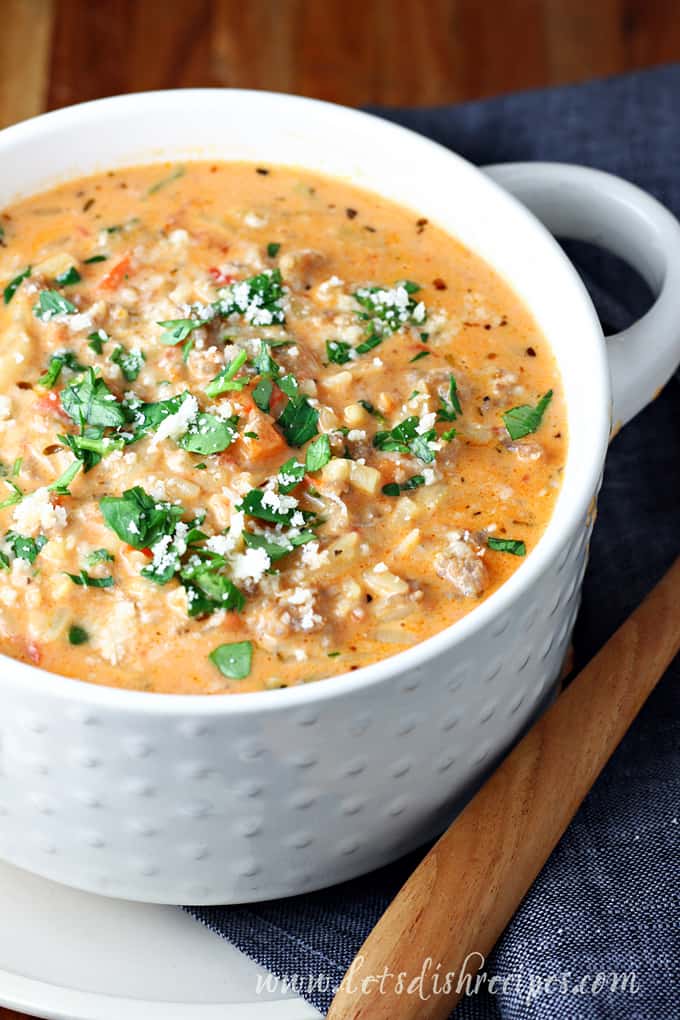 Sausage Orzo and Spinach Soup