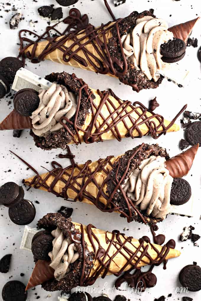 Oreo Cheesecake Stuffed Waffle Cones