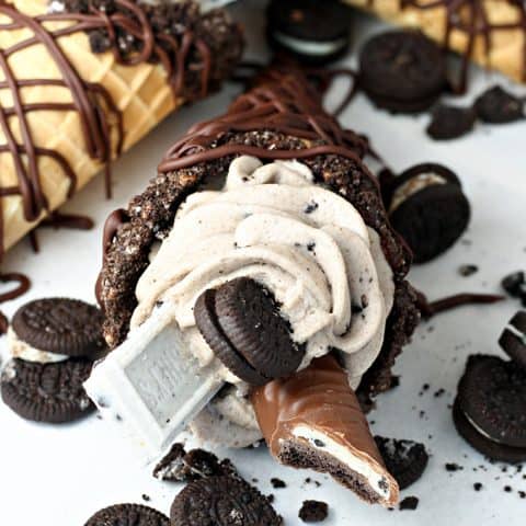 Oreo Cheesecake Stuffed Waffle Cones feature