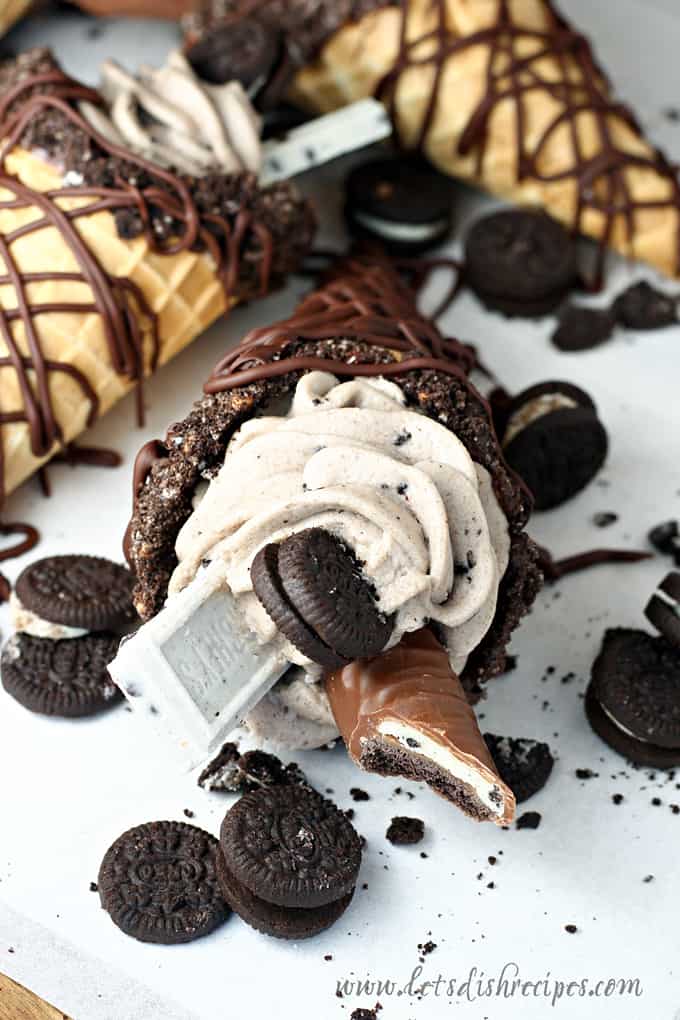 Oreo Cheesecake Stuffed Waffle Cones