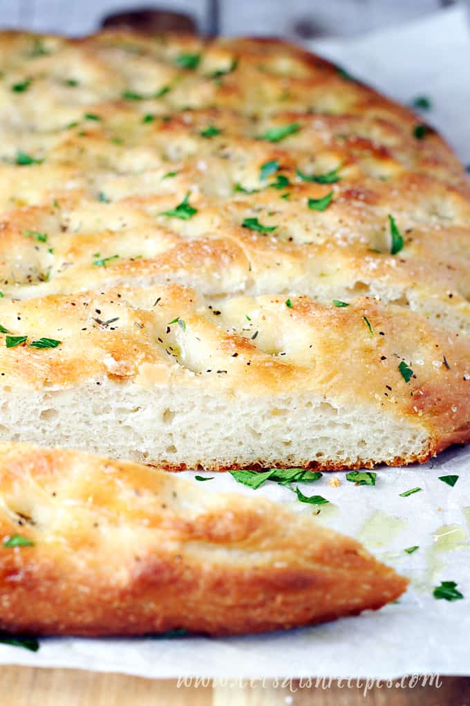 No-Knead Sourdough Focaccia Bread