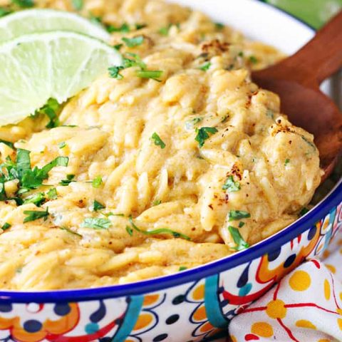 Slow Cooker Cheesy Enchilada Orzo feature