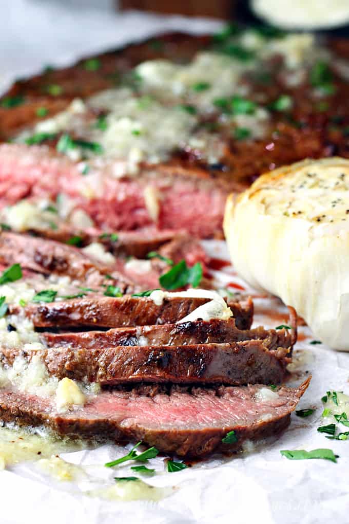 Grilled Flank Steak with Roasted Garlic Butter