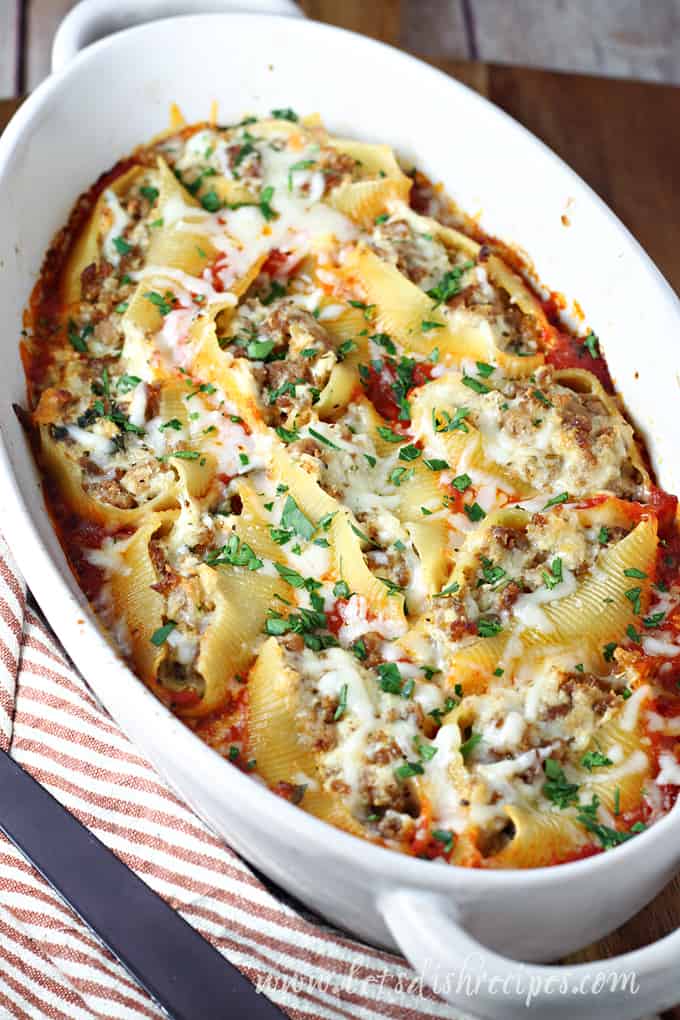 Beefy Sausage Stuffed Shells