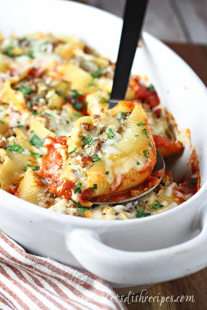 Beefy Sausage Stuffed Shells