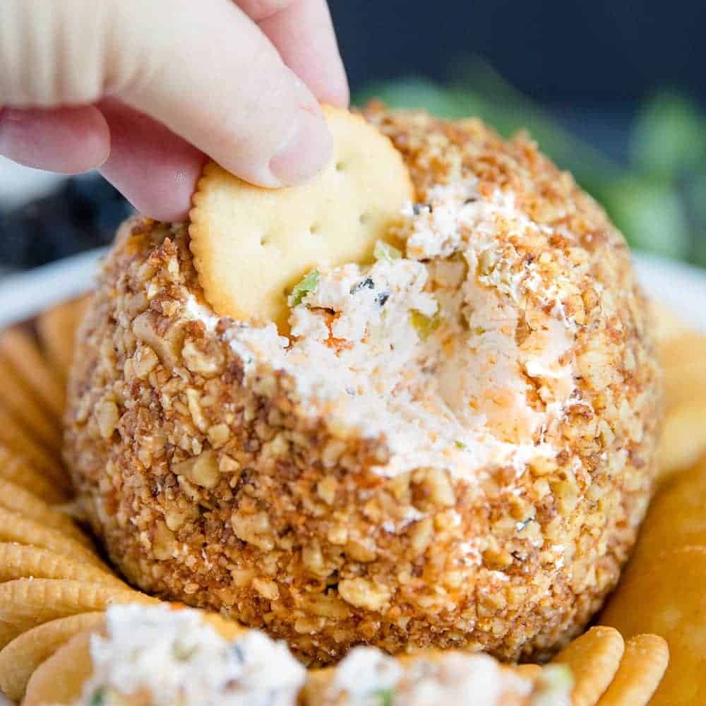 Olive Cheese Ball with Toasted Parmesan Walnuts fb