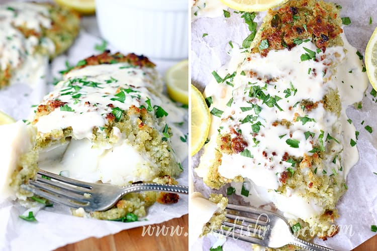 Panko Parmesan Crusted Cod with Lemon Cream Sauce