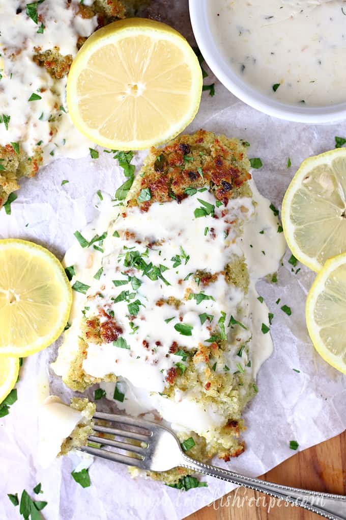 Panko Parmesan Crusted Cod with Lemon Cream Sauce