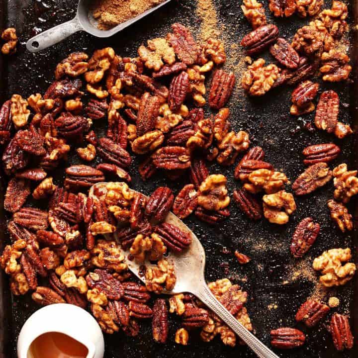 AMAZING Roasted Candied Nuts on 1 Pan 15 minutes no bowl required. The PERFECT holiday snack or gift vegan glutenfree recipe nuts holidays